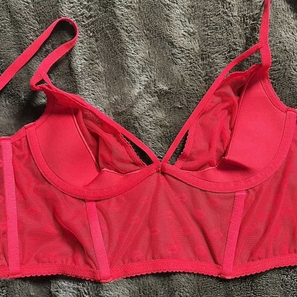 VICTORIAS SECRET Very Sexy Velvet Red Lips Quarter Cup Corset Bustier Bra Sz 32D
